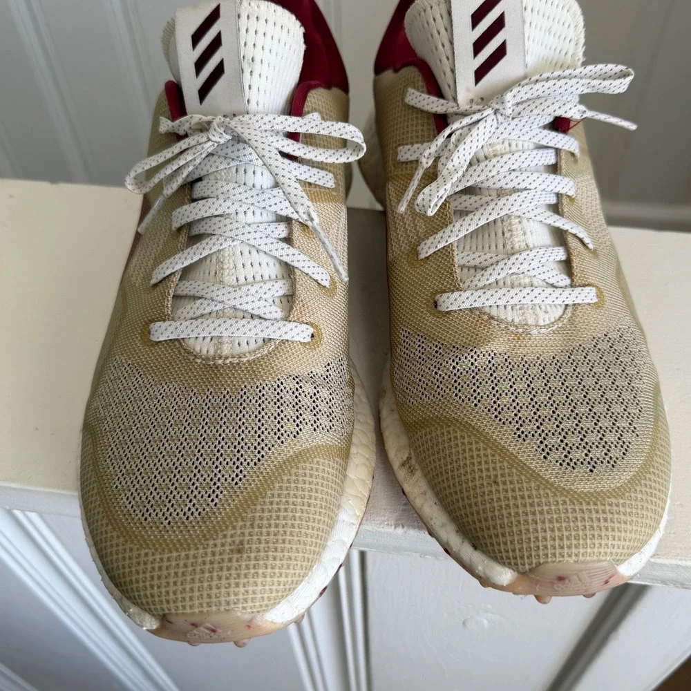Adidas Crossknit DPR Boost Spikeless Golf Shoes Mens 9.5 Beige Burgundy EF5746